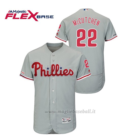 Maglia Baseball Uomo Philadelphia Phillies Andrew Mccutchen 150th Aniversario Patch Flex Base Grigio